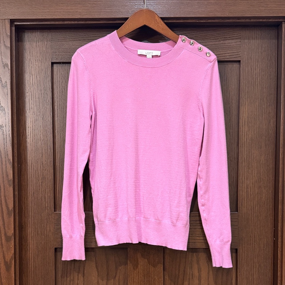 LOFT Pink Sweater with silver snap detail—Size Medium